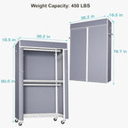 FUTASSI White Clothing Rack with Grey Cover, P1C Rolling Closet Rack with Wheels, Metal Garment Rack for Hanging Clothes, Clo