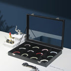 Coward Jewelry Organizer Box, Black Velvet 12 Grids Bracelet Bangle Necklace Jewelry Display Tray Case with Transparent Glass