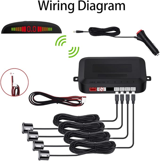 EKYLIN Wireless Car Parking Sensor, Reverse Radar System with 4 Parking Sensors, Wireless LED Distance Display with Sound Warning + 4 Gray Color Car Reverse Parking Sensors for Cars Vans RV Trailer