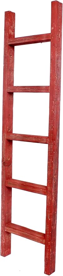 BARNWOODUSA Rustic Decorative Ladder - 100% Upcycled Wood (60" x 12" x 1.5", Rustic Red)