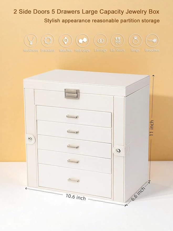 BOOVO Jewelry Box For women, 6 Layer Large Jewelry Organizer With Mirror, Multi-Function Storage Box With Lock, Accessory Hol