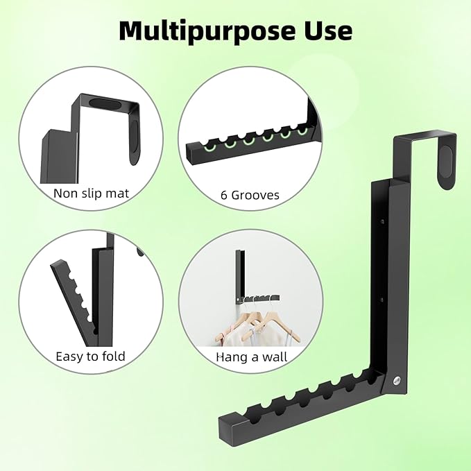 BAKON Over The Door Hanger Folding Clothes Drying Rack, Folding Hanging Coat Rack for Indoor Laundry Room Compact Small Space