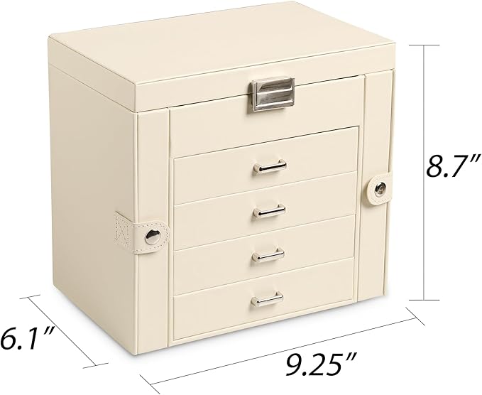 Frebeauty 5-layer Jewelry Box,Faux Leather Jewelry Organizer with 4 Drawers,Jewelry Organizers and Storage with Mirror,Jewelr