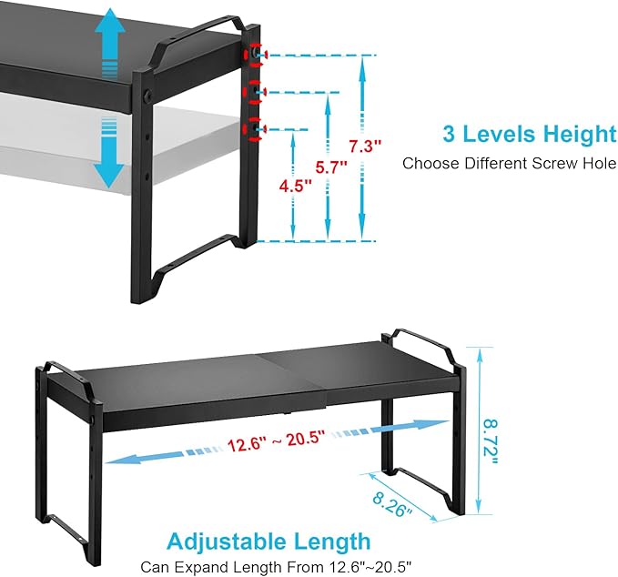 4 Pack Kitchen Cabinet Shelves Organizers, Kitchen Counter Storage Shelf Spice Rack, Expandable Length, Adjustable Height, St