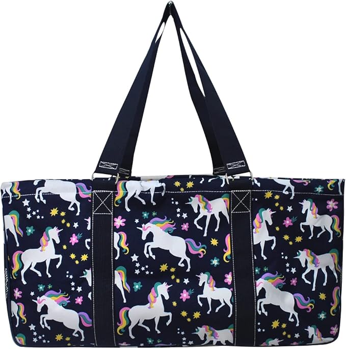 NGIL Extra Large Utility Tote Reusable Grocery Bag Oversized Collapsible for Groceries, Storage, Picnic, Beach (Unicorn Print-navy)
