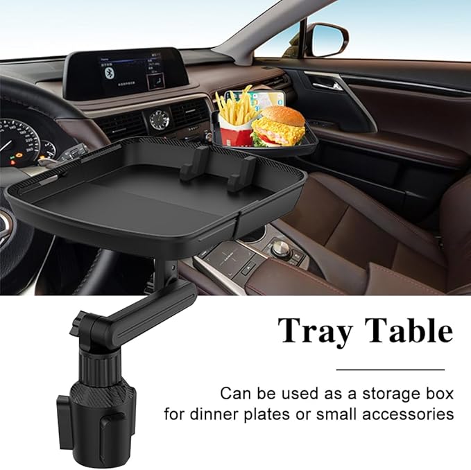 Cup Holder Tray Table, 360º Adjustable Car Drink Holders Tray, Stretchable Car Food Tray Coffee Table Stand with Phone Holder