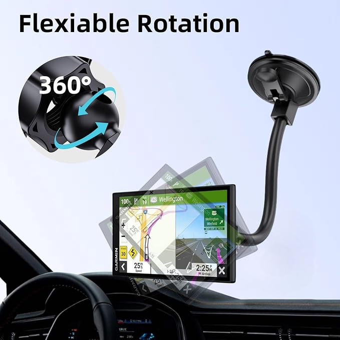 Suction Cup Mount for Carplay Screen with 11.8” Long Arm, 360° Adjustable Aluminum Alloy Arm Strength Windshield Dashboard Mount with 78mm Strong Adhesive Disk Replacement Holder for GPS Mount