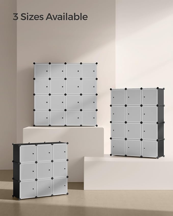 SONGMICS Cube Storage Organizer, Set of 16 Plastic Cubes, Closet Storage Shelves, DIY Plastic Closet Cabinet, Modular Bookcas