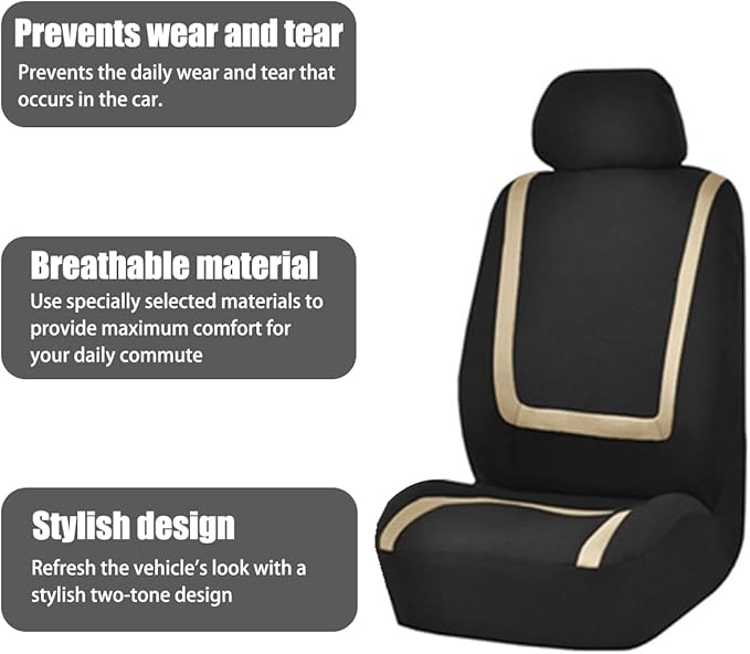 BELOMI Car Seat Covers Full Set, Breathable Premium Cloth Automotive Seat Cover, Universal Front and Rear Seat Covers, Easy t