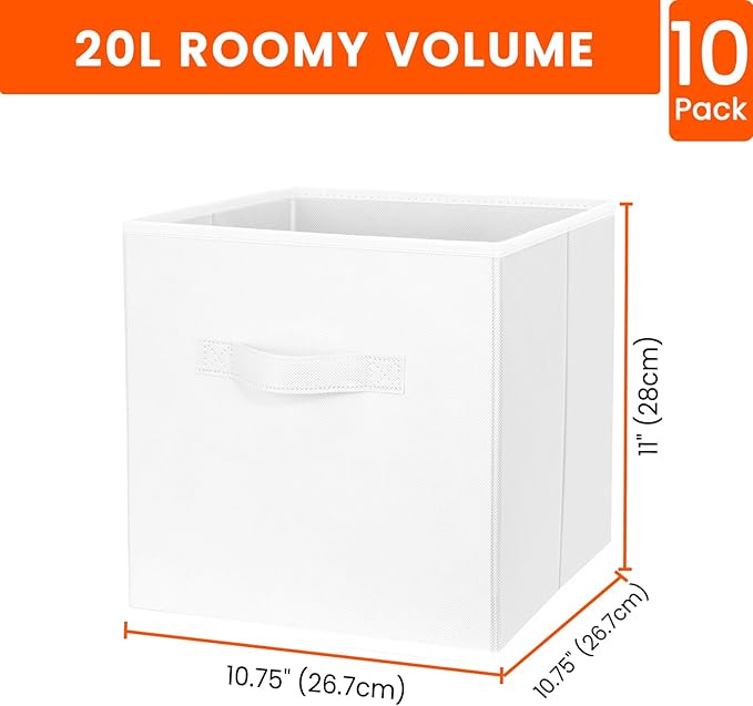 Criusia Storage Cubes, 11 Inch Cube Storage Bins for Shelves Closet Nursery Bedroom - 10 Pack Collapsible Baskets with Handle
