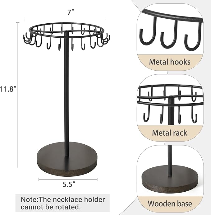 Mkono Necklace Holder Metal Jewelry Display Stand Necklace Organizer with 22 Hooks for Storage and Hanging Bracelet Keychain 