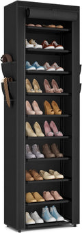 ROJASOP Shoe Rack with Covers 10 Tier Large Shoe Organizer Tall Shoe Closet Storage for 20-22 Pairs Shoe and Boot, Free Stand