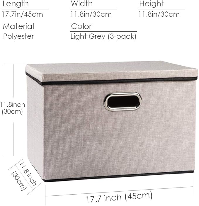PRANDOM Large Foldable Storage Bins with Lids [3-Pack] linenFabric Decorative Storage Boxes Organizer Containers Baskets Cube