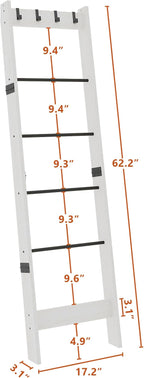 TRIFEBLE 6 Tier Blanket Ladder Shelf for Living Room and Bedroom, Ladder Holder with 4 Metal Hooks, 5.2ft Blanket Quilt Holde