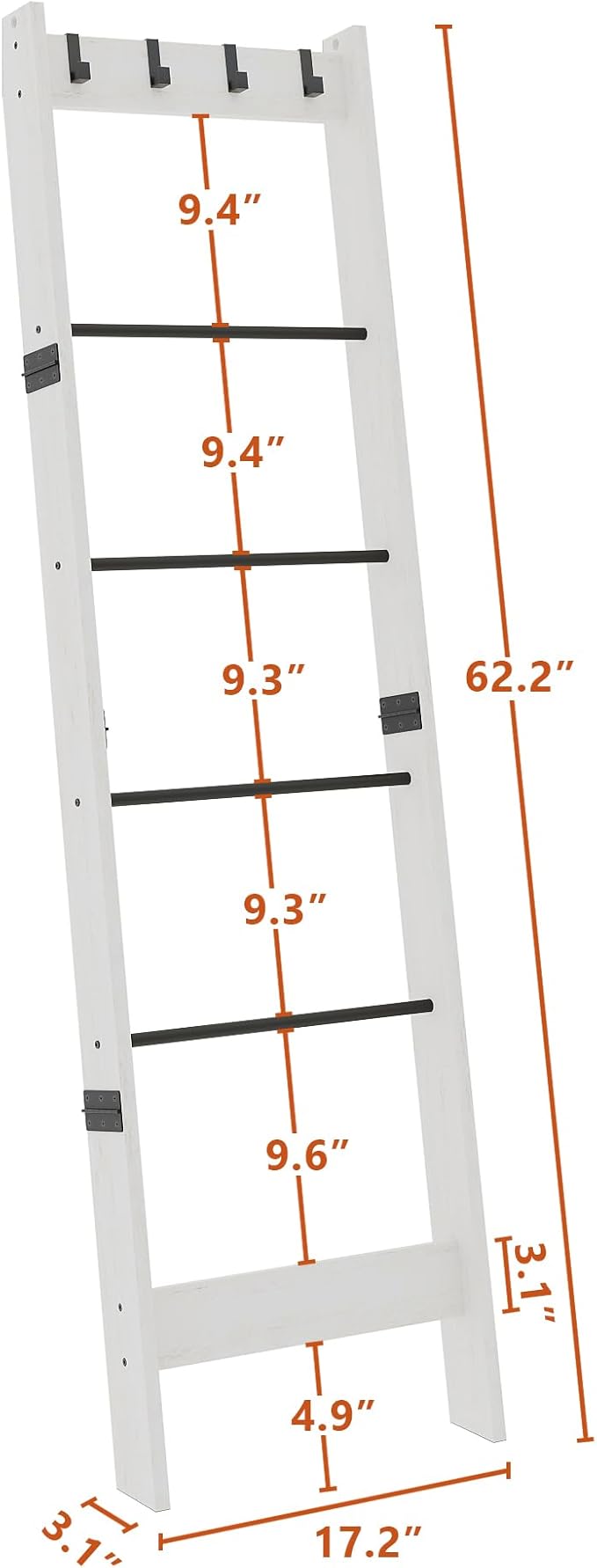 TRIFEBLE 6 Tier Blanket Ladder Shelf for Living Room and Bedroom, Ladder Holder with 4 Metal Hooks, 5.2ft Blanket Quilt Holde