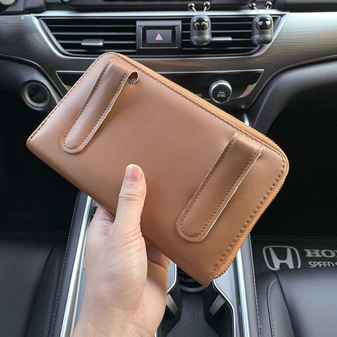 Car Tissue Holder, Sun Visor Tissue Holder, Car Visor Napkin Holder, PU Leather Backseat Tissue Case Holder for Car Vehicle with Zipper (Brown)