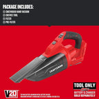 CRAFTSMAN V20 Cordless Hand Vacuum, 45 CFM, 2 Stage Filtration System with Filter, Bare Tool Only (CMCVH001B)