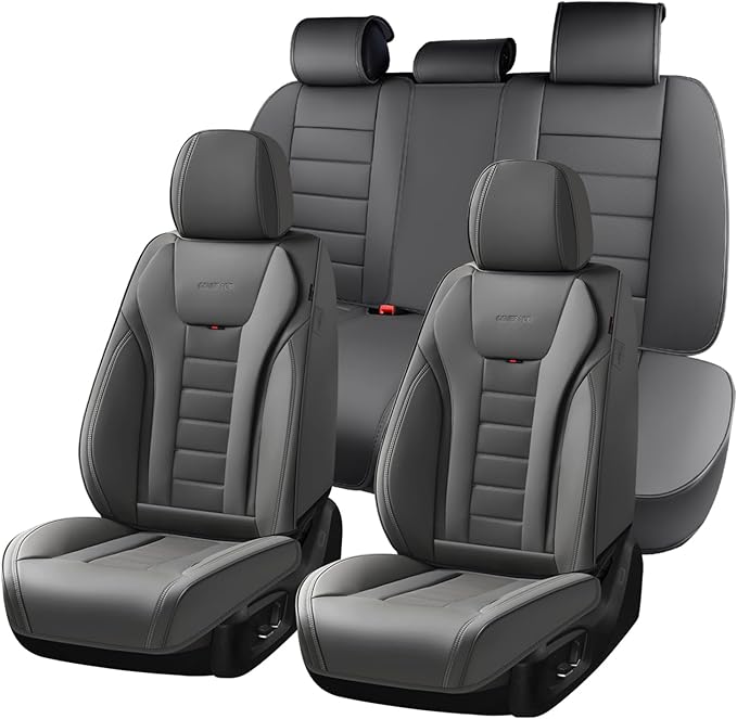 Coverado Car Seat Covers Full Set, Seat Covers for Cars, Front Seat Covers and Back Seat Cover Waterproof Leather Automotive 