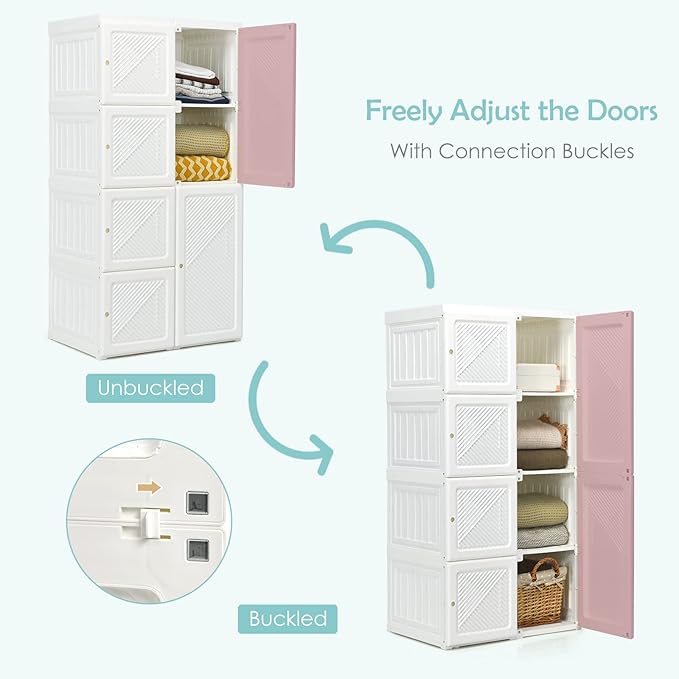 Tangkula Portable Closet Wardrobe, Foldable Clothes Organizer with Cubby Storage, Hanging Rods, Easy Assemble Clothing Storag