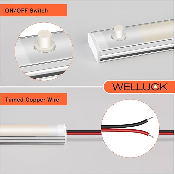 WELLUCK 12V Interior LED Light Bar, 1600LM COB Interior Light Strip w/Switch for Car, Trailer, Truck Bed, Van, RV, Cargo, Boat, Cabinet, Slim Enclosed Trailer Lights Fixture, 12 Volt Led Lighting