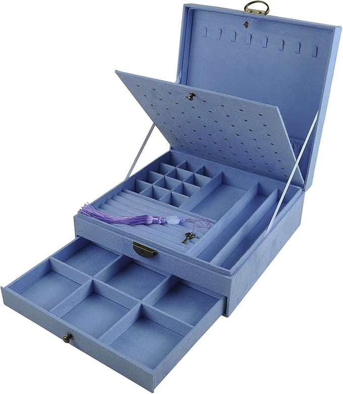 Women Jewelry Box Lockable 3 Layers Large Jewelry Organizer Storage Case for Earrings Necklaces Rings Bracelets,Green Display