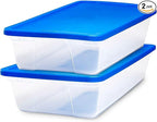 HOMZ 2-Pack Snaplock, Large Clear Plastic Storage Organizer Bins w/Lids, 41 Quart, Blue - Stackable Container Boxes for Bedro