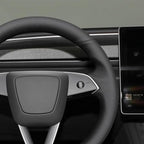 MEWANT Hand Stitched Matte Carbon Real Leather Steering Wheel Cover Wrap for Tesla Model 3 Highland 2023 2024 2025 Steering Wheel Accessories Black Thread