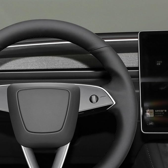 MEWANT Hand Stitched Matte Carbon PU Leather Steering Wheel Cover Wrap for Tesla Model 3 Highland 2023 2024 2025 Steering Wheel Accessories Black Thread
