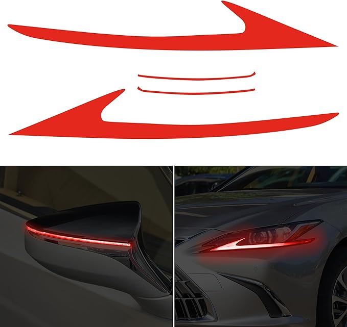 TOMALL 2 Pair Headlight Daytime Running Light Rearview Mirror Light Vinyl Films Smoke Tint Compatible with Lexus 2018-2020 Light Transmission Tint Wrap Exterior Sticker Decorations Trim (Red)