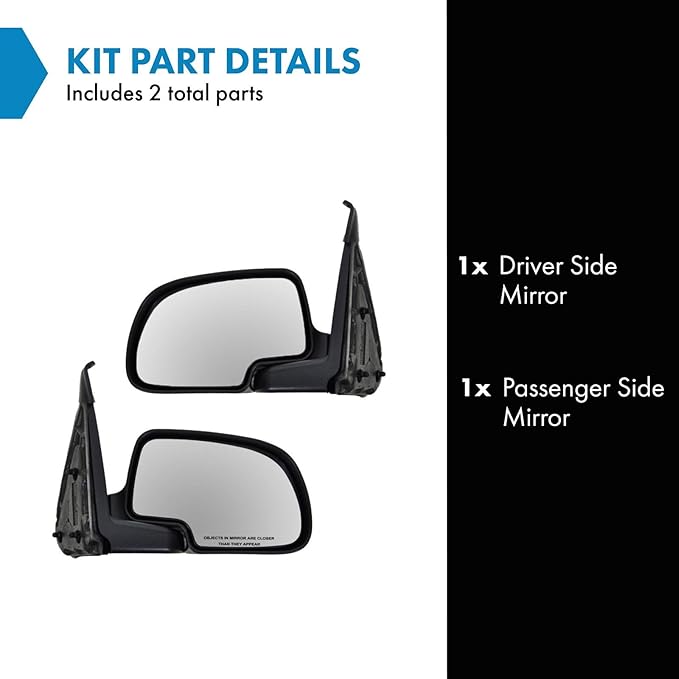 TRQ 2 Piece Driver and Passenger Side Mirror Assembly Set Manual Adjustment No Heat No Memory Chrome Compatible with 1999-200