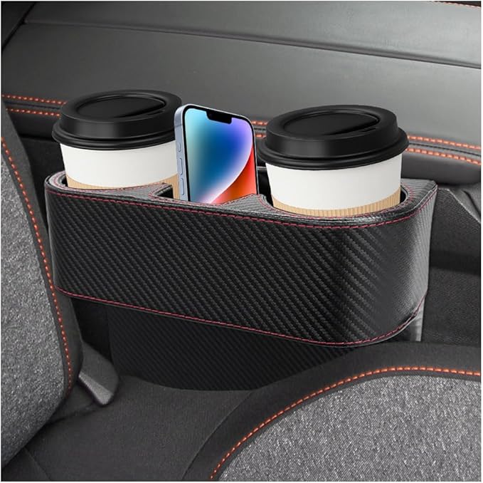 Car Seat Gap Filler Organizer, Multifunctional Auto Console Side Storage Box with Cup Holder, Universal PU Leather Cup Holder Front Seat Crevice Filler for Car Truck SUV (Carbon Fiber Black)