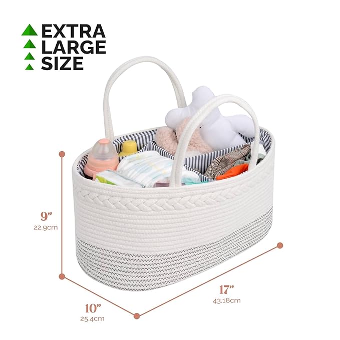 luxury little Diaper Caddy Organizer, Large Cotton Rope Nursery Baby Basket, Changing Table Organizer for Baby Diaper Storage