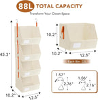 4 Pcs Modular Closet Organizer - Detachable & Foldable Hanging Storage Cubes, 88L Total Capacity, Heavy Duty Fabric Shelves f
