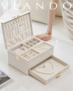 VLANDO 3 Layer Jewelry Box - Women Jewelry Box with Retractable Tray - Jewelry Organizers with Drawer for Necklaces, Rings, B