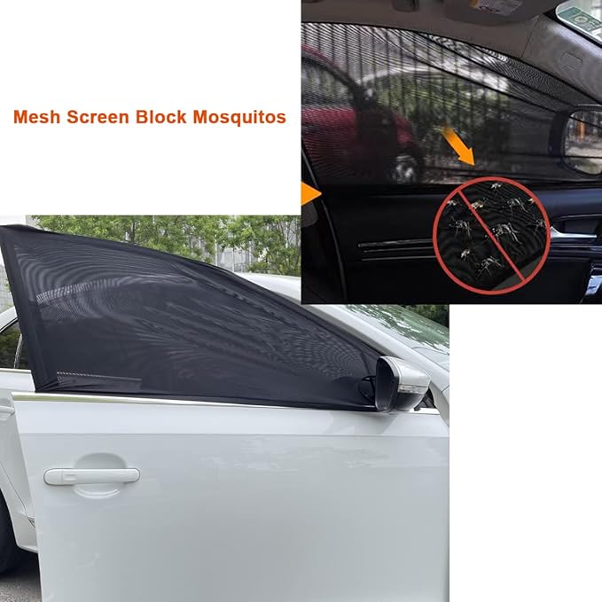 2Pack Front Car Window Screen Mesh Cover up to 40", Sunshade Anti-UV Rays, Privacy Shade Car Camping Net for Ventilation