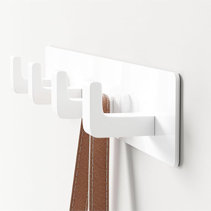 GWAAZXGZ White Coat Rack Wall Mount - 12.5 inch Modern Metal Hook Rail with 4 Right-Angle Hooks, Drill-Mounted Organizer for 