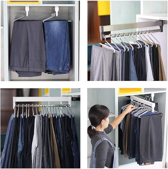 White Wardrobe Pull Out Clothes Rail,Extendable Coat Hanger Rod For Closet-Depth 30-60Cm Cabinet Organizer Rack