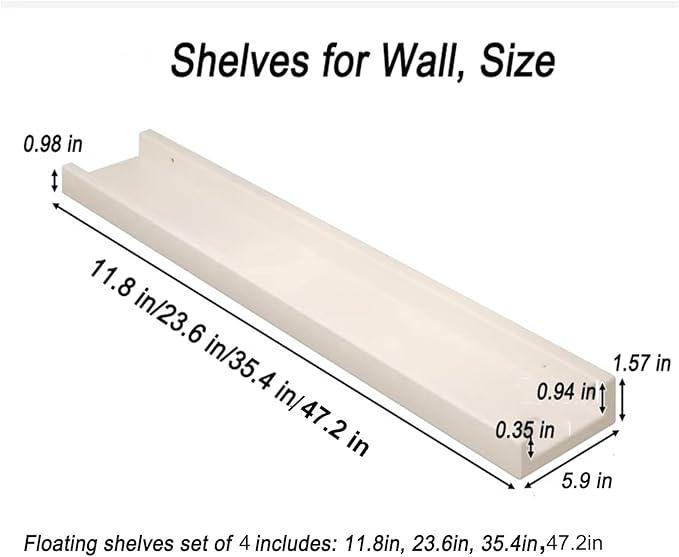 Radiator Cover Shelf, Long White Floating Shelves Wood Shelving Wall Mounted for Living Room Bedroom Kitchen Bathroom Office 
