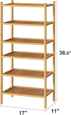 kiplant 6-Tier Small Bamboo Shoe Rack for Entryway, Stackable | Foldable | Natural, Shoe Organizer for Hallway Closet, Free S