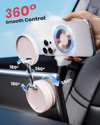Upgraded 360° Vacuum Magnetic Car Phone Holder for Magsafe [96+LBS Strongest Suction & 2800gf Strongest Magnetic], Adjustable Car Phone Mount for Your Car/Gym/Mirror for iPhone & Android, Light Pink