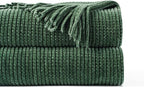 BATTILO HOME Dark Green Throw Blanket for Couch, Soft Chenille Knit Throws with Tassels for Home Decor, Spring Green Throws f