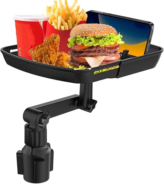 Kelofam Larger Cup Holder Tray, 10 inch Car Food Tray for Eating, Detachable 3 in 1 Car Cup Holder Expander and 360° Rotating