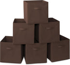 Casafield Set of 6 Collapsible Fabric Cube Storage Bins, Brown - 13" Foldable Cloth Baskets for Shelves, Cubby Organizers & M
