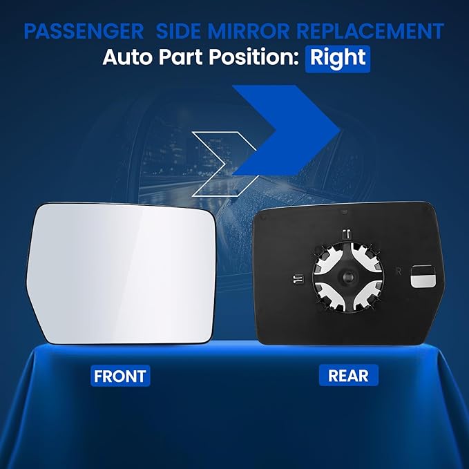 Passenger Right Side Convex Mirror Glass Compatible With Ford F150 F-150 Side Mirror with Backing Plate, Passenger Right Side RH Rear View Replaces 4L3Z17K707AB