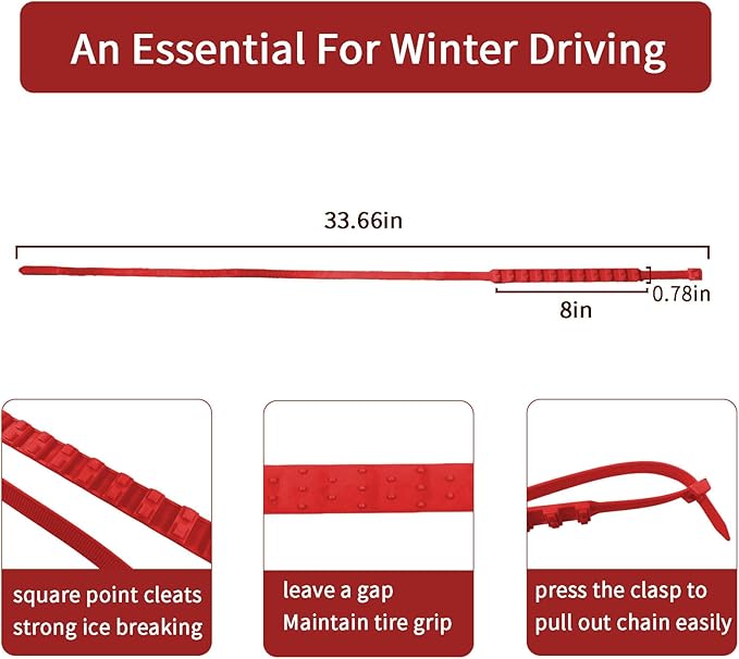 Universal Anti-Skid Snow Tire Chains for Cars SUV Trucks - Adjustable 14-19 Inch Emergency Winter Traction Tire Chains, Easy 