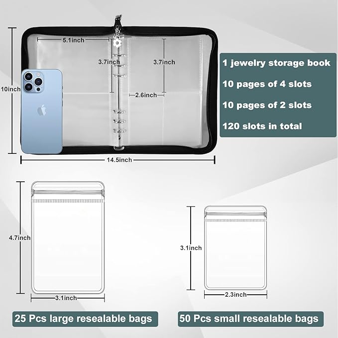 Travel Jewelry Organizer Transparent Jewelry Storage Book Set with Anti-oxidation Pocket Traveling Necklace Earring Organizer