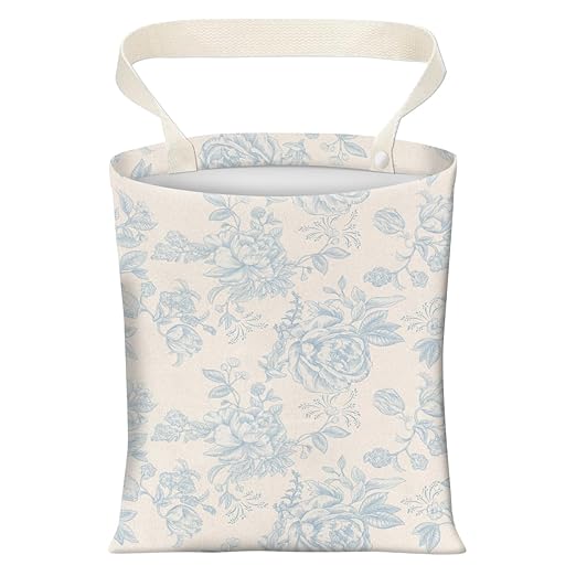 Cute Car Trash Can, Hanging Canvas Car Back Seat Organizer and Storage Bag, Funny Car Trash Bag For Travelling, Outdoor Cute Blue Flowers