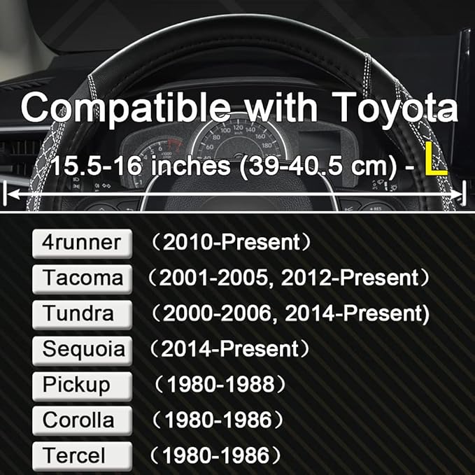 West Llama Customized Auto Car Steering Wheel Cover for Toyota Tacoma,4Runner,Tundra,Sequoia,15.5-16 inch(Diamond Quilted-Bla