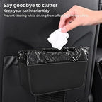 Car Leather Trash Can for Seat Back, Hanging Garbage Bin, Waterproof Foldable Stroage Organizer for Car, Multipurpose Interior Accessories for SUV Truck RV Camping (White Chair Back Clip)