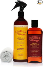 Leather Honey Conditioner and Cleaner Bundle with 8oz Conditioner, 16oz Spray Cleaner with UV Protectant, and Application Clo